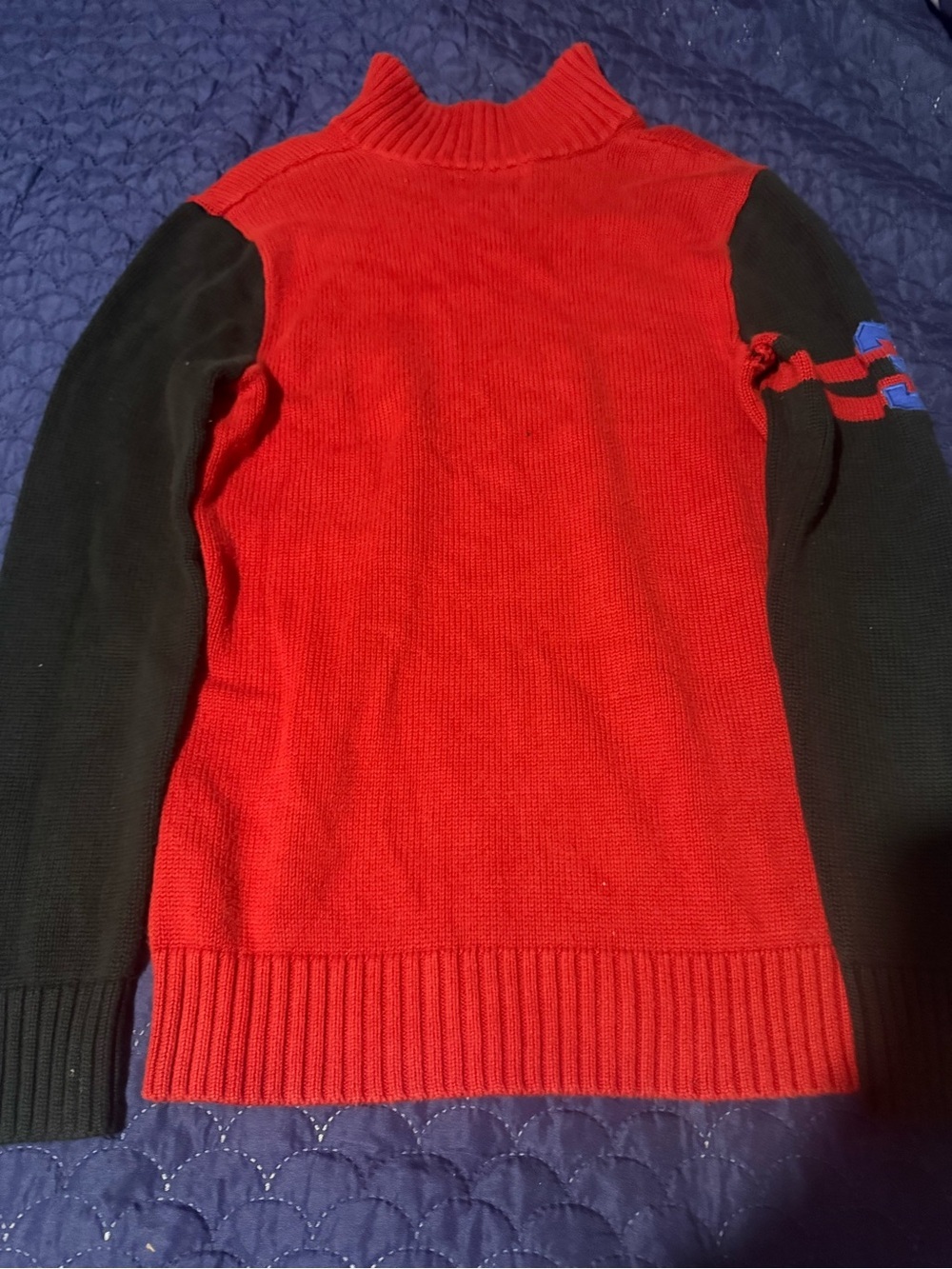 Polo red and Black Knit Sweater with Striped Sleeves - Picture 6 of 6